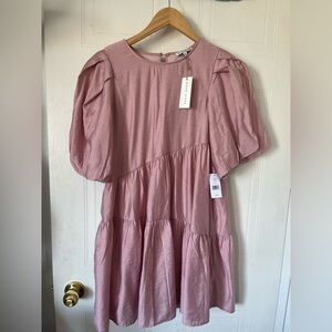 Moon River pink asymmetrical tiered minidress